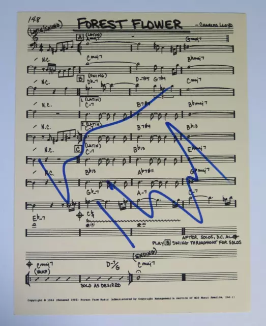 CHARLES LLOYD Signed Autograph Auto "Forest Flower" Sheet Music JSA