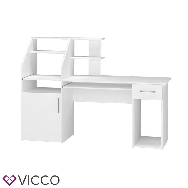 Bureau D'ordinateur Vicco Nico Blanc – Avec Tiroirs Et Tablettes – Neuf