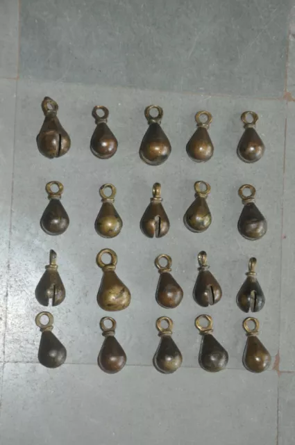 20 Pc Vintage Brass Handcrafted Fine Quality Small Bells , Rich Patina