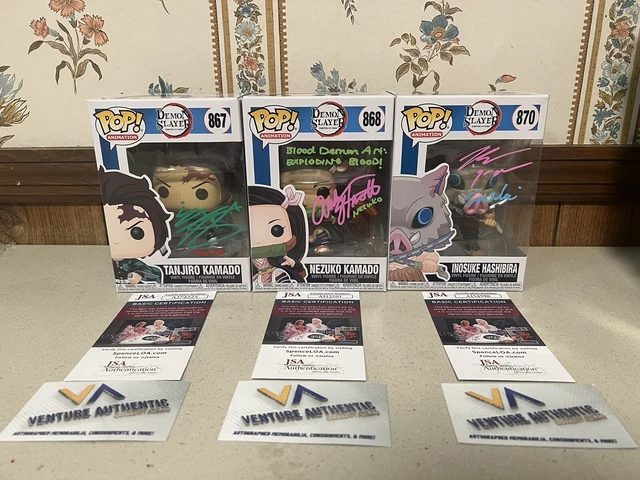 Signed Demon Slayer Funko Pop Lot. Tanjiro, Nezuko, Inosuke, w/ COAs