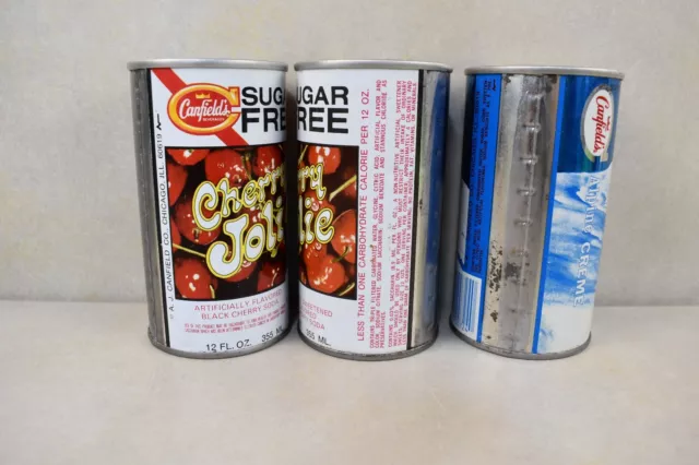 Vintage Canfields Alpine Creme & Cherry Jolie 12 Oz Empty Steel Soda Cans 2