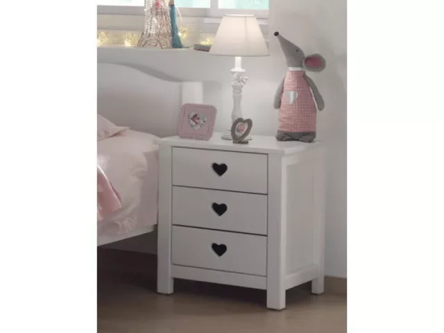 Heart Bedside Table White Semigloss Shabby Chic Hearts Wood Lacquered Carving