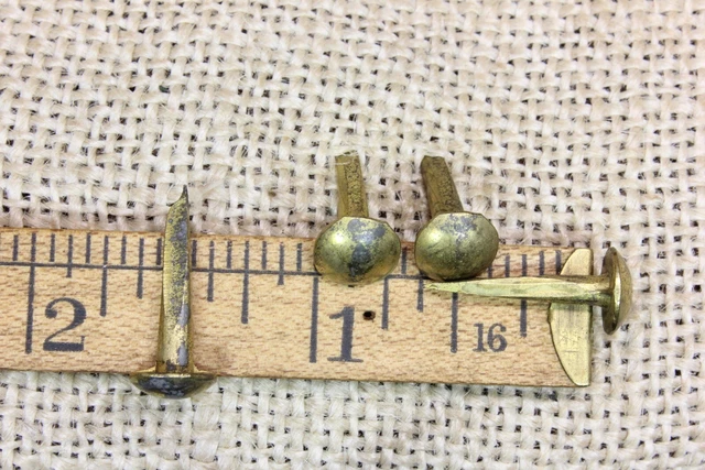 Old Brass Furniture Nails 5/16” Domed Round Head 25 Trunk Tacks Vintage 5/8” 3