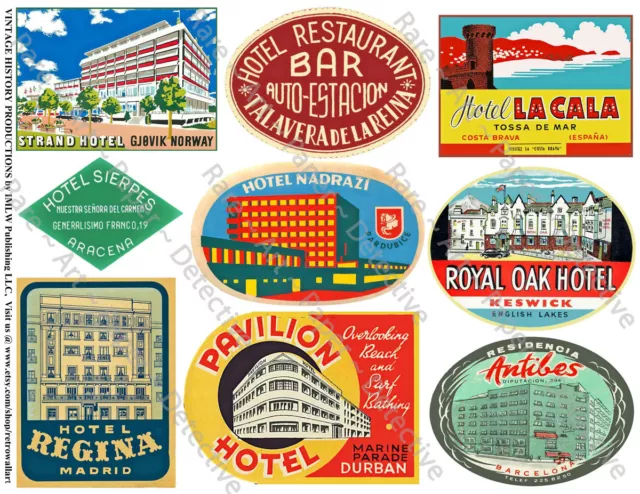 Hotel Luggage Labels, 2 Sticker Sheets, Baggage Labels, Vintage Travel Stickers