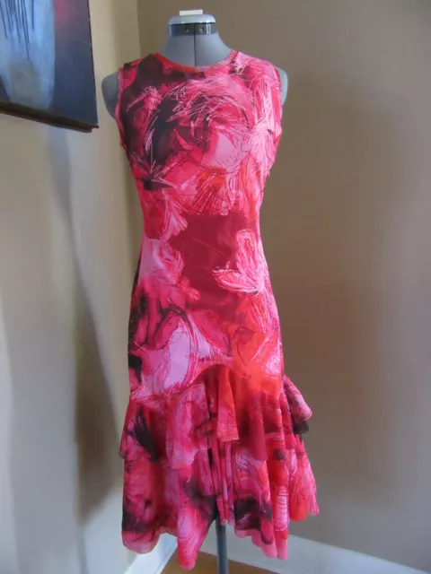New Fuzzi Pink/Red Floral Print Mermaid Ruffle Dress Size Small