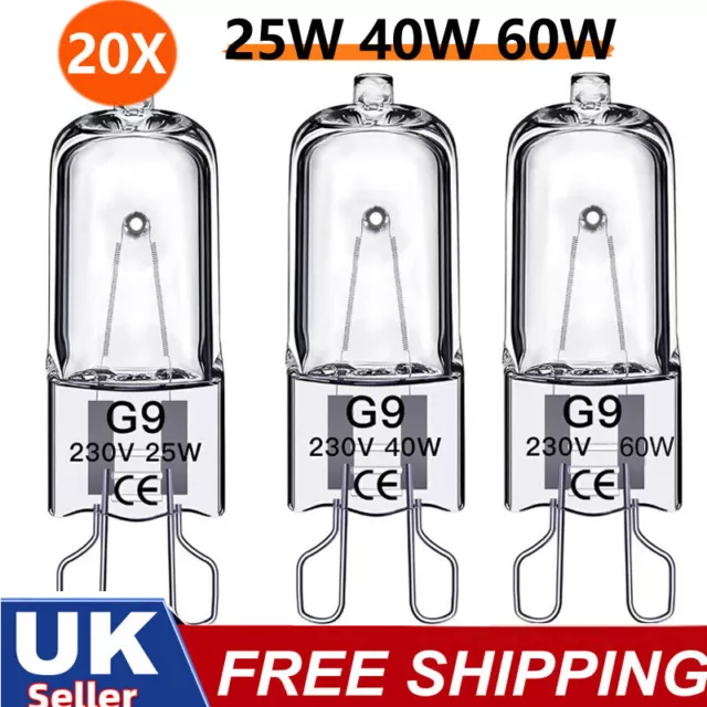 20 X G9 Halogen Bulbs 25W 40W 50W 60W Dimmable Warm White Filament Lamp 230V UK