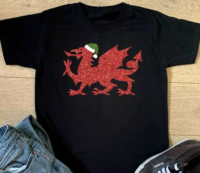 T-shirt Natale Gallese Drago Divertente Galles Cymru Rugby Papà Zio Maglione Regalo Top