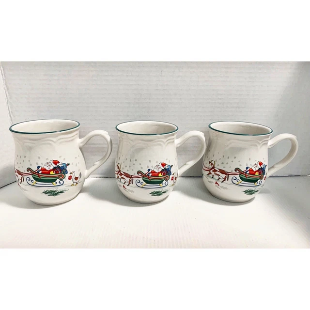 International Stoneware Country Christmas Cups Farm Animals Santa Sleigh JAPAN 3