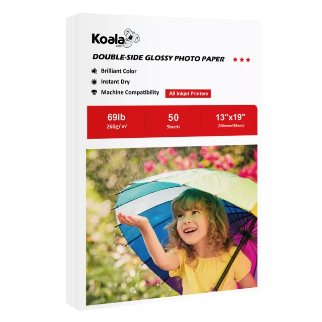 Koala Premium Double Sided Glossy Photo Paper 13X19 69lb 50 Sheet Inkjet Printer