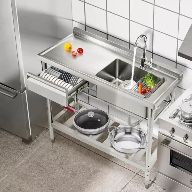 Utility Kitchen Sink Standing Stainless-Steel Double Bowl Commercial Restaurant