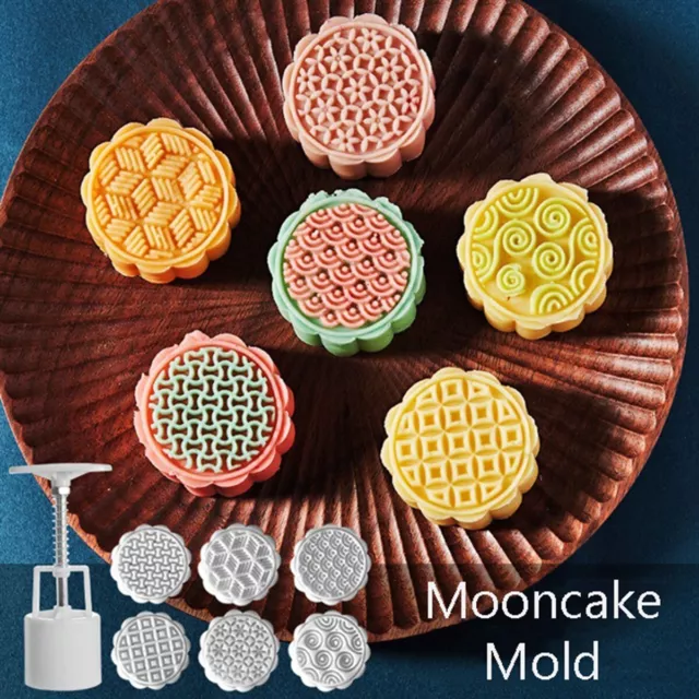 DIY Mooncake Mould 6 Geometric Stamps Cookie Cutter Hand Press Green Bean Cakes