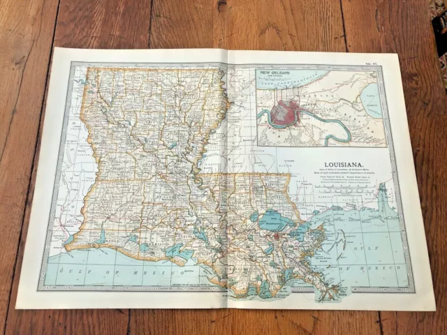 1903 large colour fold out map titled " louisiana "