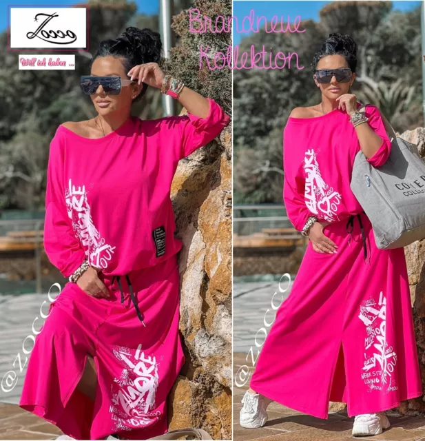 NEU 38 40 M L Set 2-teilig Langarm Shirt & Rock Amore Print ZOCCO Fuchsia Pink