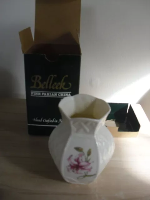 Belleek Ireland Country Trellis Violet Posy Bud Vase Basket Weave New In Box