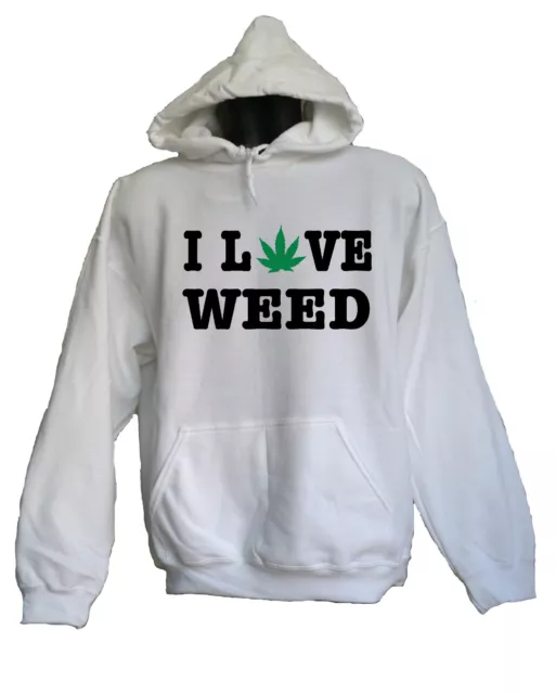 Felpa Con Cappuccio Unisex  I Love Weed  Funny Donna Uomo Cannabis Marijuana