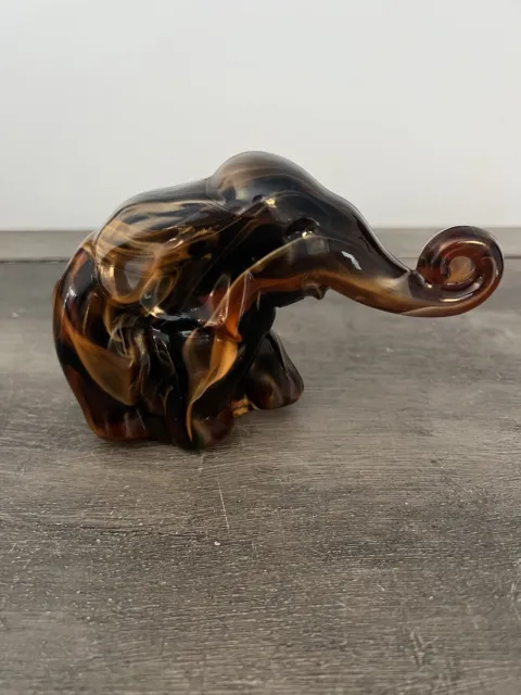 Heisey Mold - Imperial Glass CHOCOLATE CARAMEL SLAG Glass Elephant Figurine USA