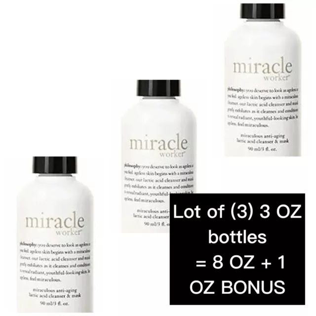 New 8 Oz + Bonus 1 Oz Philosophy Miracle Worker Lactic Acid Cleanser Cleaner