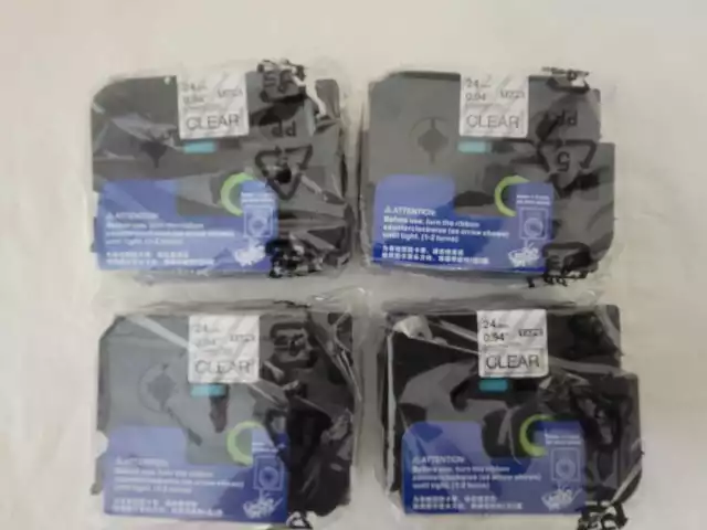 4 X Laminated CLEAR Label Maker Tape 24mm 0.94" - Black Ink (4-Pack) - NEW