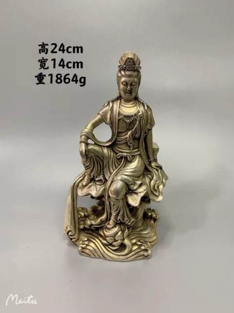 Chinese white copper Hand-carved Exquisite Hand holding lotus Guanyin statue