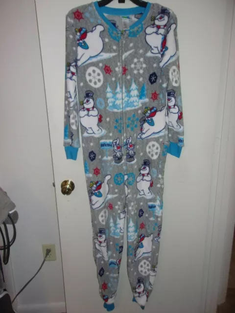 Woman's Xs 0 To 2 Frosty Snowman One Piece Pajama Not Footed Adorable Fleece Win