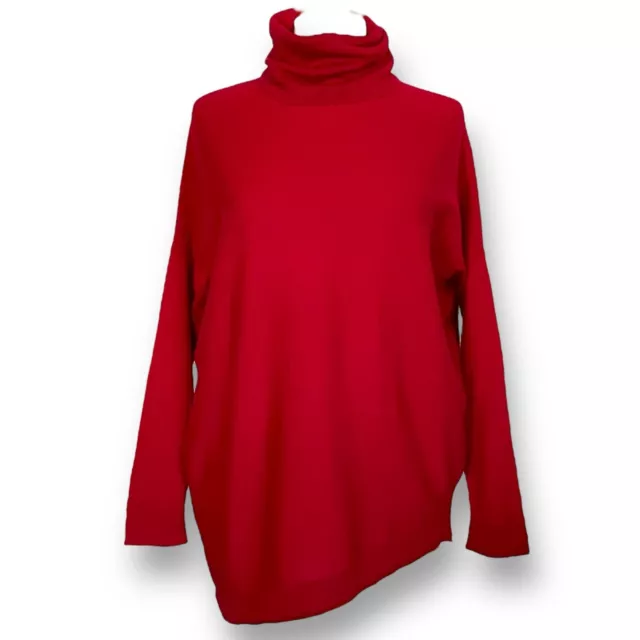 Eileen Fisher Womens Sweater XXS Red Merino Wool Turtleneck Oversized Asymmetric