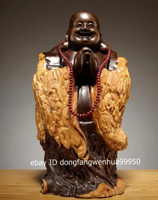 Chinese Black Rosewood Wood prayer beads Sack monk Maitreya Buddha sculpture
