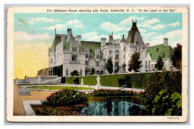 Biltmore House Lily Pools Asheville NC Linen Unposted Postcard