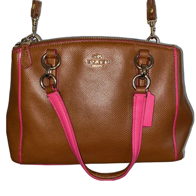 Coach Crossbody Handbag Purse Detachable Strap Brown Hot Pink Double Zip
