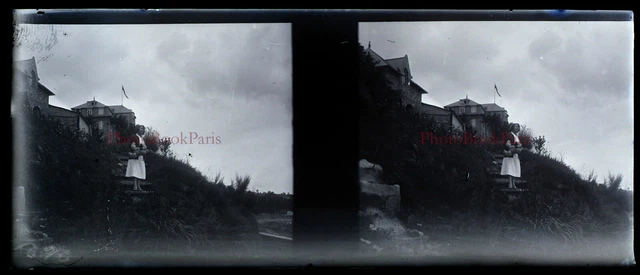 Famille Amateur c1920 Photo NEGATIVE Stereo Plaque de verre PL28L2n13 Vintage 