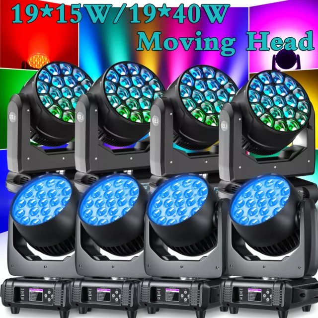 4stk 285W/760W 19 LED Beam Zoom Wash Moving Head RGBW Bühnenlicht DMX Party Show