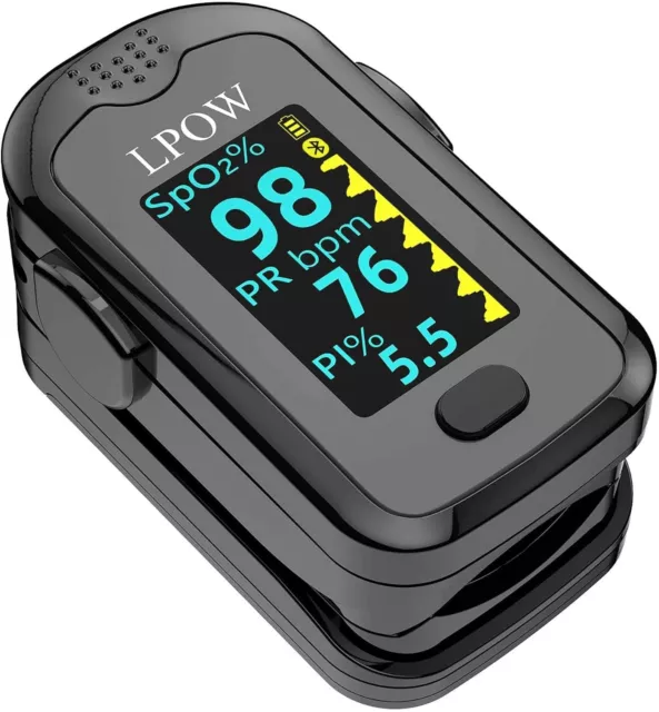 LPOW Pulse Oximeter Fingertip Blood Oxygen Monitor Oximeters SpO2 PI Bluetooth