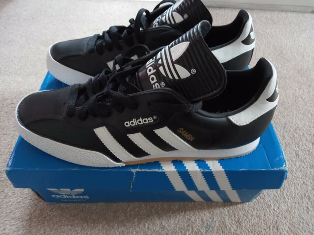 ADIDAS ORIGINALS SAMBA Super black leather retro trainers UK size 10 bnib  44.99 - PicClick UK