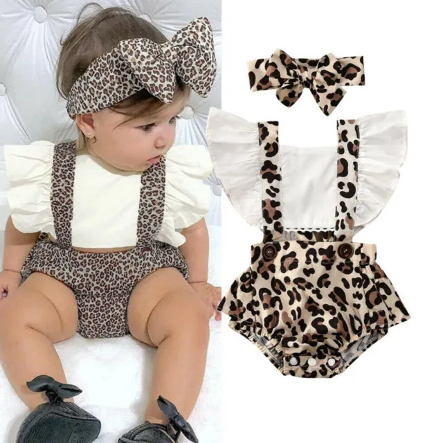Infant Newborn Baby Girls Ruched Leopard Print Romper Bodysuit Outfits Clothes