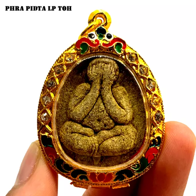 Phra Pidta Lp Toh, Thai Buddha Amulet Wat Pradu Chimphee Pendant Power Waelth