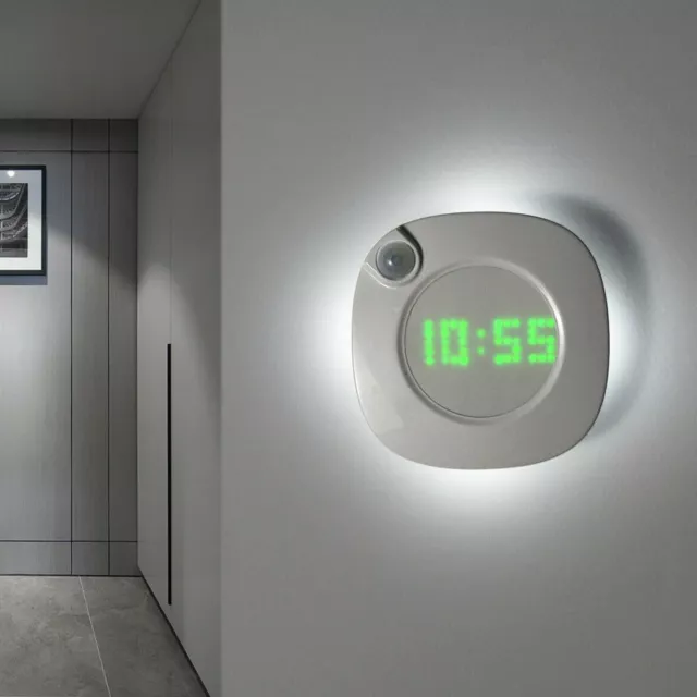 LED Digital Time Wall Clock w/ PIR Motion Sensor Night Light Home Clock Lamp AU