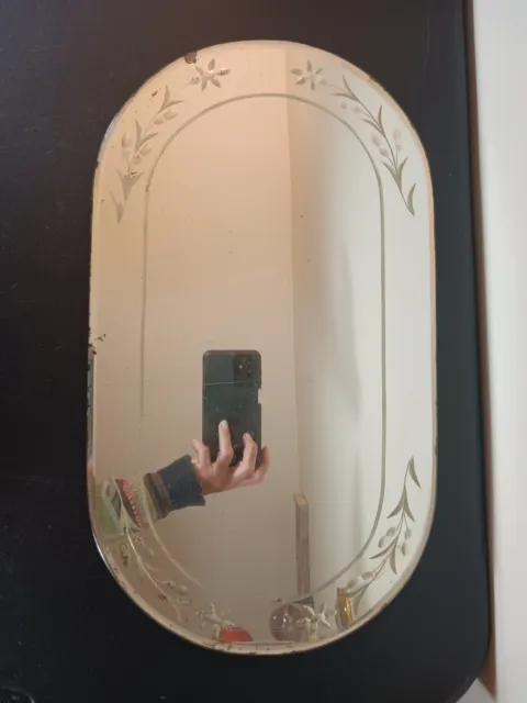 ANTIQUE Cut Glass Dressing Table Mirror Vanity Tray Hollywood Regency