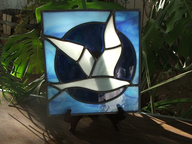 Beautiful Hand Made Stained / Leaded Glass Window or Sun Catcher, White Seagull