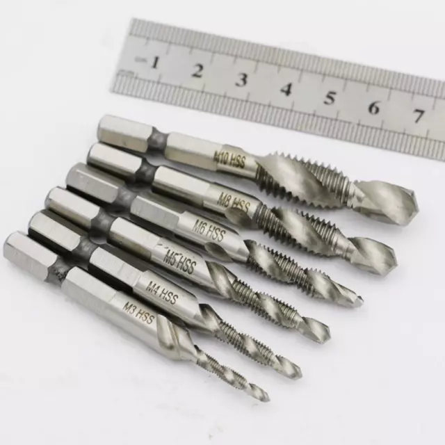 6pcs/set Hand Tap Drill Hex Shank HSS Screw Spiral Point Thread Metric Plug Dril