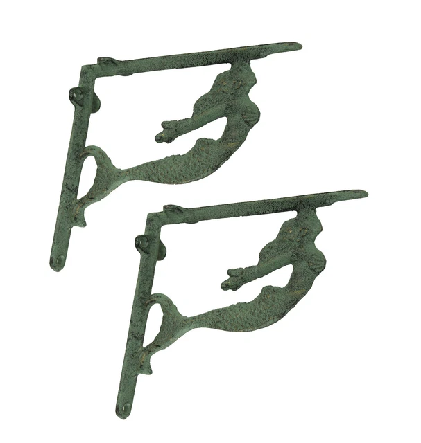 Zeckos Cast Iron Swimming Mermaid Wall Shelf Bracket Coastal Decor Set of 2
