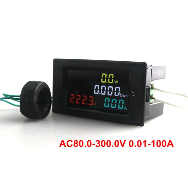 Digital Voltmeter Ammeter Watt Power Energy Meter AC 80-300V 100A LED + CT Coil