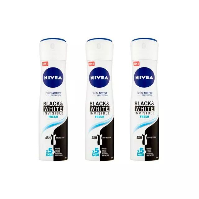 X3 NIVEA Black Et Blanc Invisible Frais - Déodorant Spray 5 IN 1 - 150ml