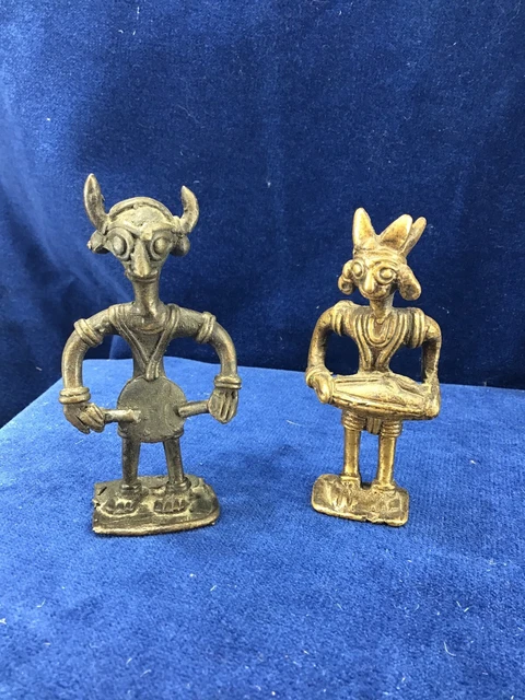ANTIQUE VINTAGE DHOKRA BRONZE TRIBAL FIGURE STATUE indian X2
