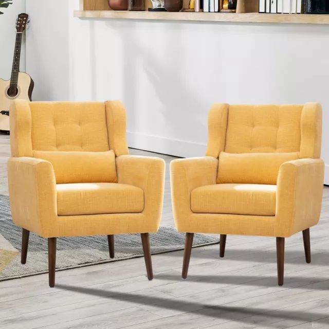 Modern Accent Arm Chair Single Sofa Upholstered Living Room Armchair Wood Leg
