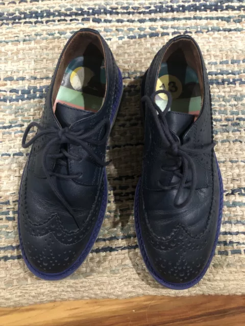 Paul Smith Navy Blue Leather Lace Up Wingtip Dress Shoes Little Boys 31 / 13