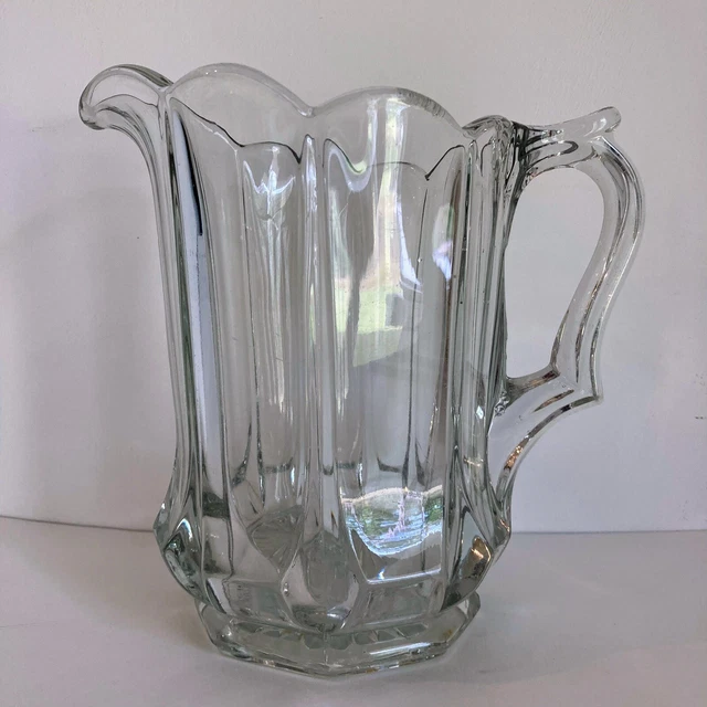 ANTIQUE US GLASS Colonial Scalloped Panel Clear Heavy Pitcher EAPG £58. ...