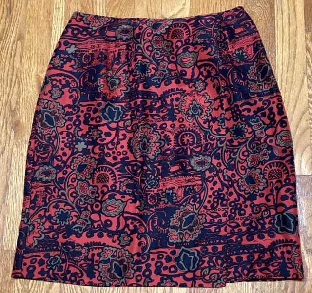 Valerie Stevens 100% Silk Skirt Navy Red Size 8 Faux Wrap Knee Vintage EUC