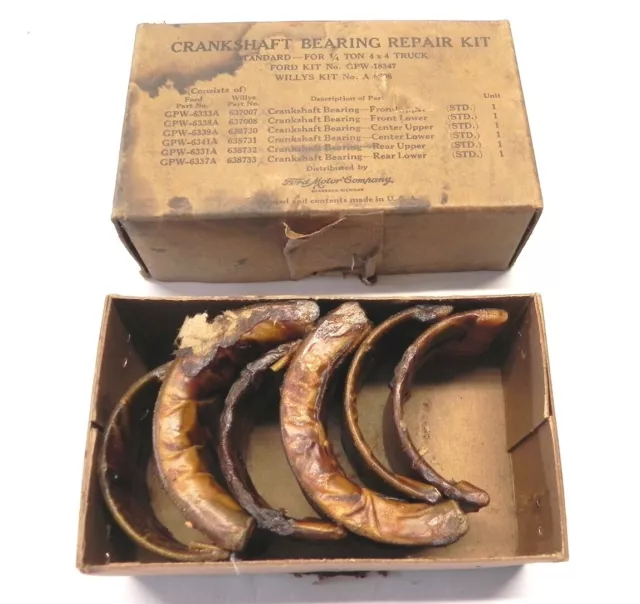 1939-1973 Jeep 134 Engine Main Bearing Set Rare Nos Original Willys #Gpw-18347