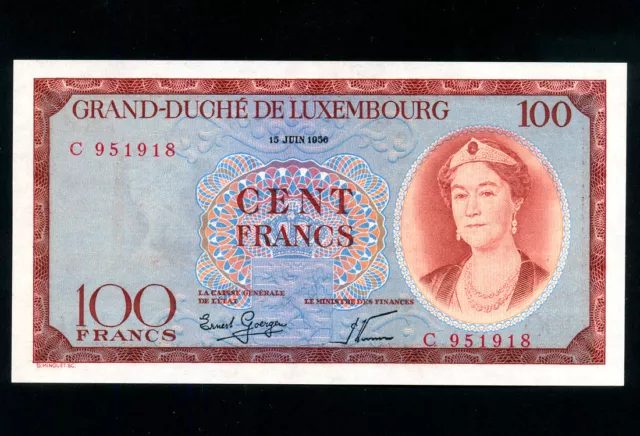 Luxembourg:P-50,100 Francs,15.6.1956 *  Duchess Charlotte * UNC *