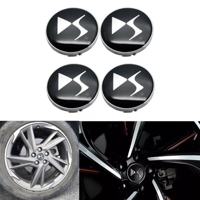 4x LOGO EMBLÈME CITROEN DS3 DS4 DS5 60mm Cache moyeu jante Centre de roue NOIR