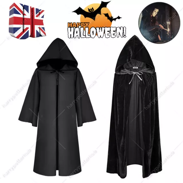 Halloween Cosplay Velvet Hooded Cloak Robe Medieval Witchcraft Cape Robe Costume